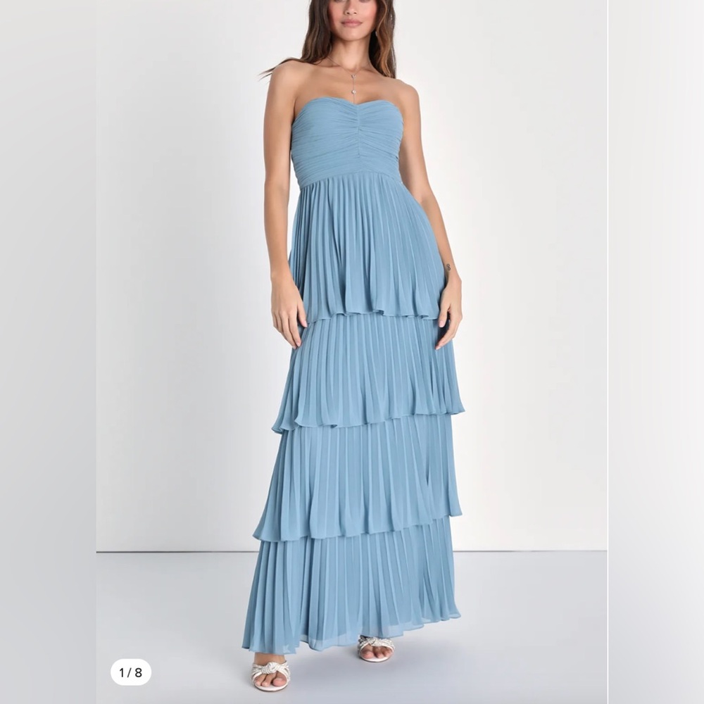 Lulus Seriously Sensational Light Blue Strapless Tiered Maxi Dress